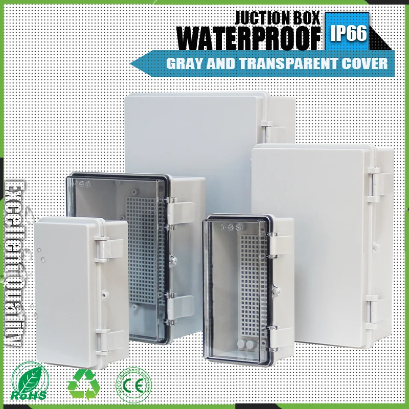 Outdoor Waterproof ABS Electronic Box IP66 with Grey/Transparent Cover Distribution Case Plastic Junction Housing with Buckle