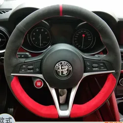 Hand Stitched suede Sporty style car Steering Wheel Cover For Alfa Romeo Giulia 2016 2017 2018 Stelvio 2017 Interior accessories