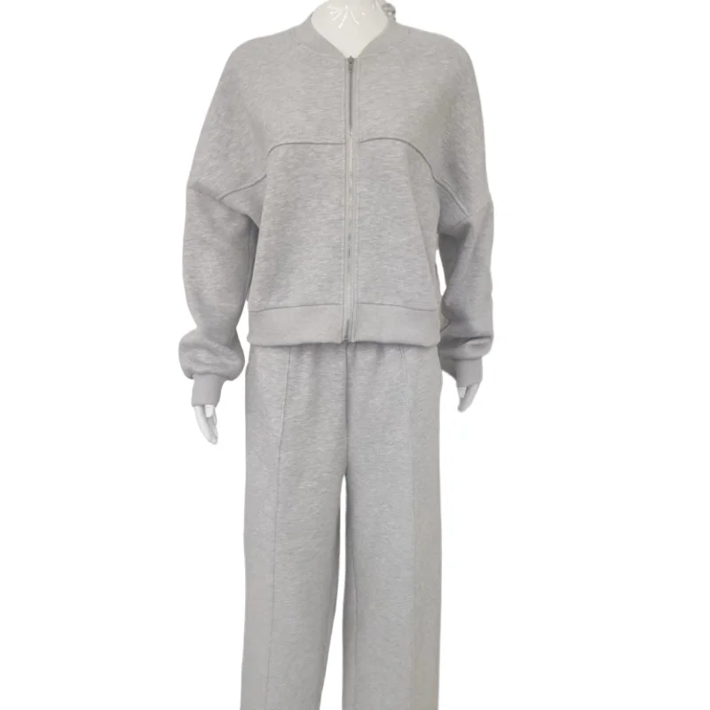 2026 New Two-piece Set European and American Cross-border Trend Cardigan Zipper Slim Elastic Two-piece Set Women Spring  Autumn