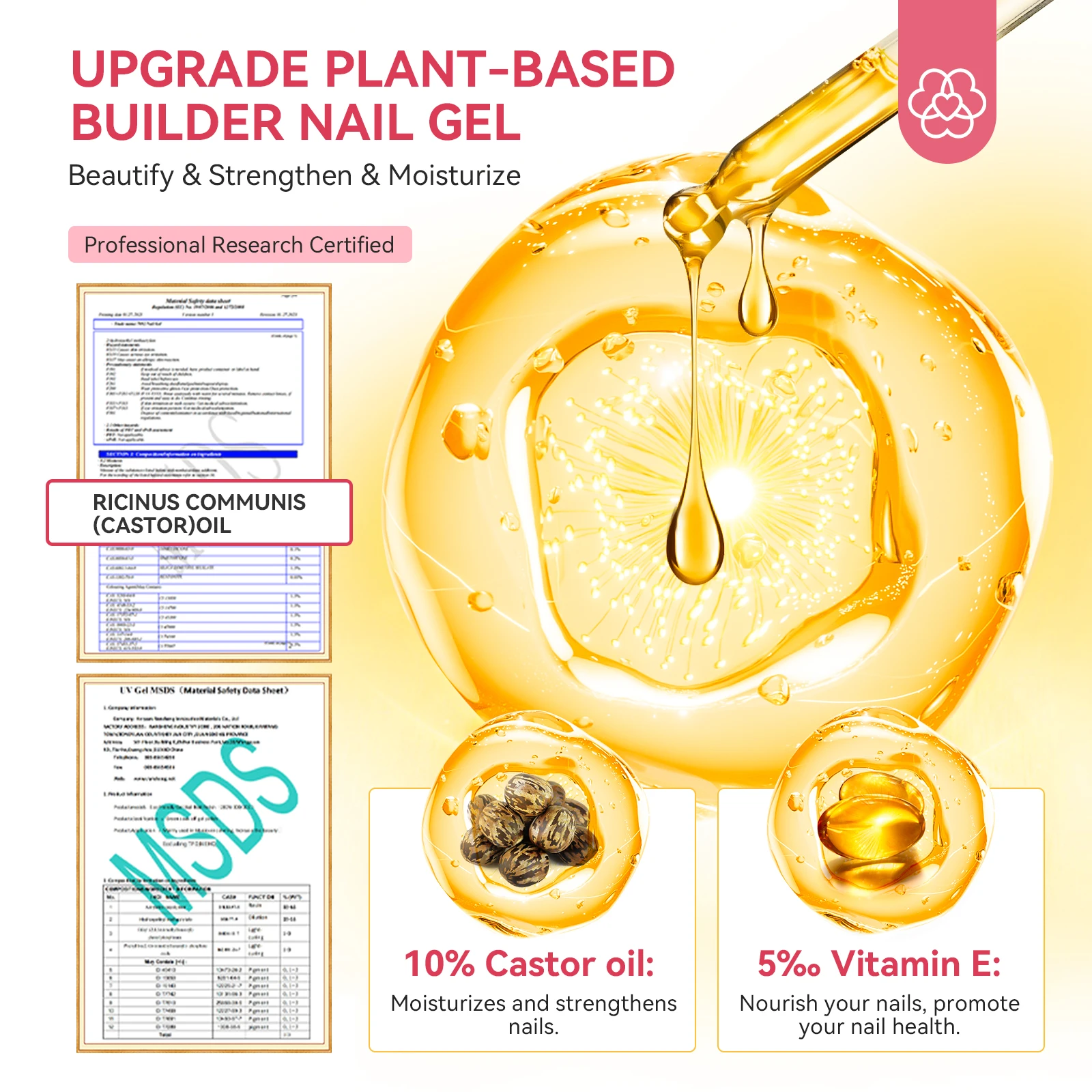 SAVILAND Gel trasparente da 15 ml in bottiglia rinforzante per unghie in gel duro con olio di ricino per estensione nail art