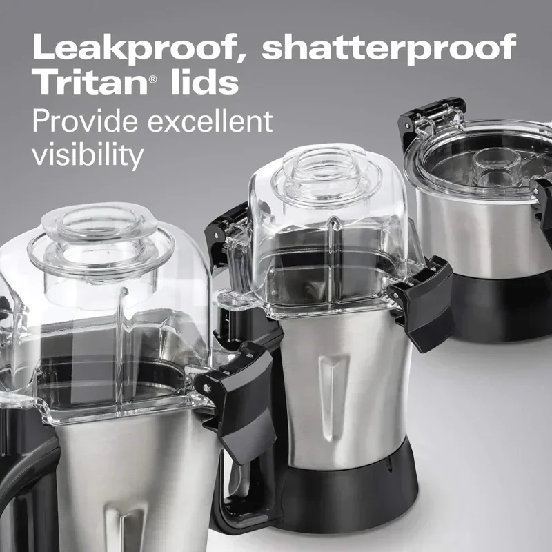 D2BQJD2BHamilton Beach Professional 4-in-1 Juicer Mixer Grinder، محرك تجاري 1400 وات، 120 فولت، 3 برطمانات مانعة للتسرب