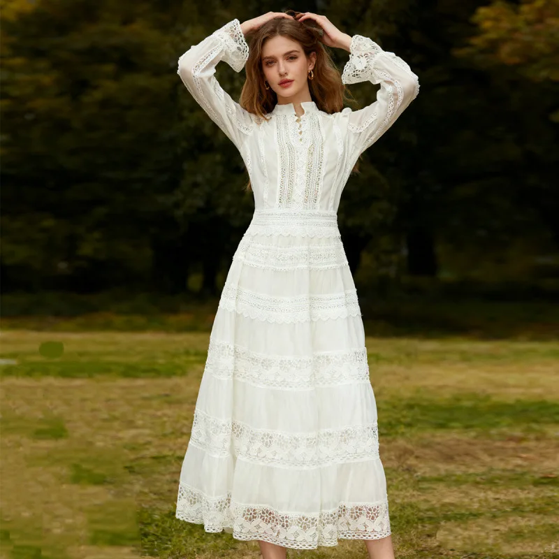 تنورة Engli Sle Ogees قابلة للذوبان من الدانتيل بتصميم مجوف وخصر مرن وتنورة كبيرة تنورة أوروبية مجوفة طويلة Sve