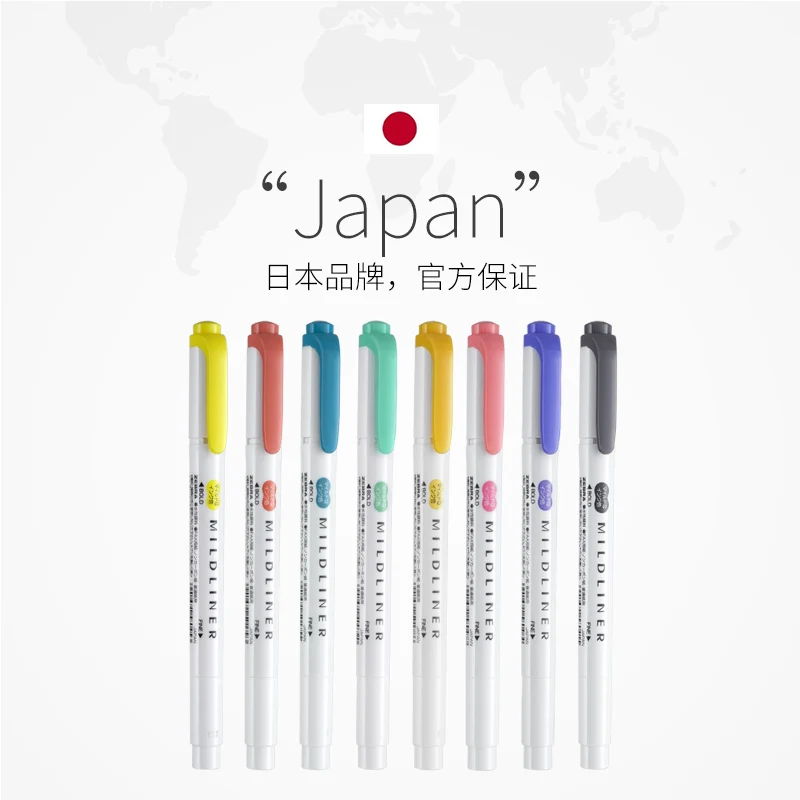 Japan Zebra Fluorescent Pen Salt Based WKT7 Mild Natural Dual Head Marker Pen Students Use Colores Stationery Mark Key Points