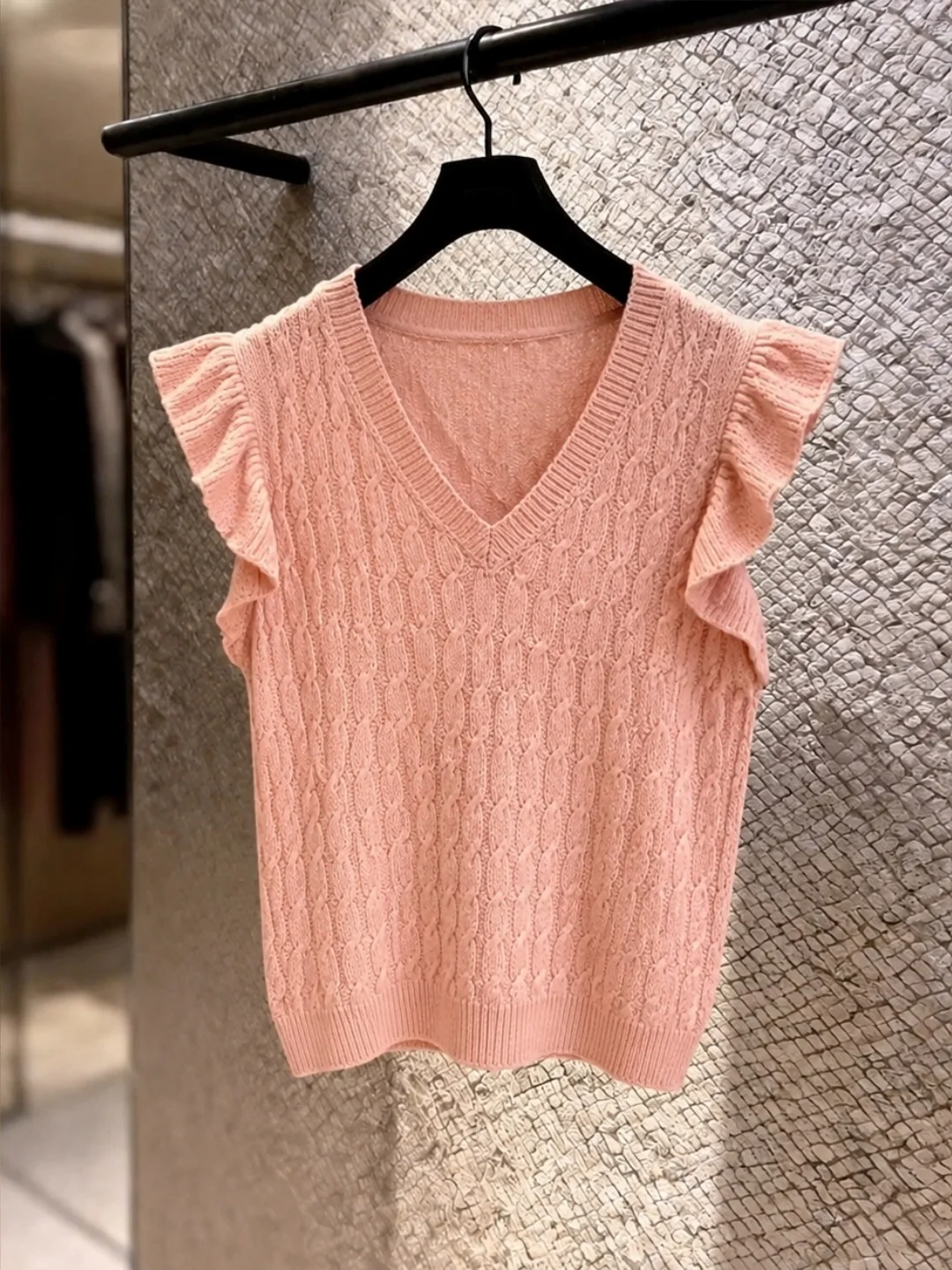 

Silk Knitted V-Neck Top Soft Comfortable Summer Gentle Wind Versatile Fly Sleeve Women's Knitwear Commute Style Straight Cut