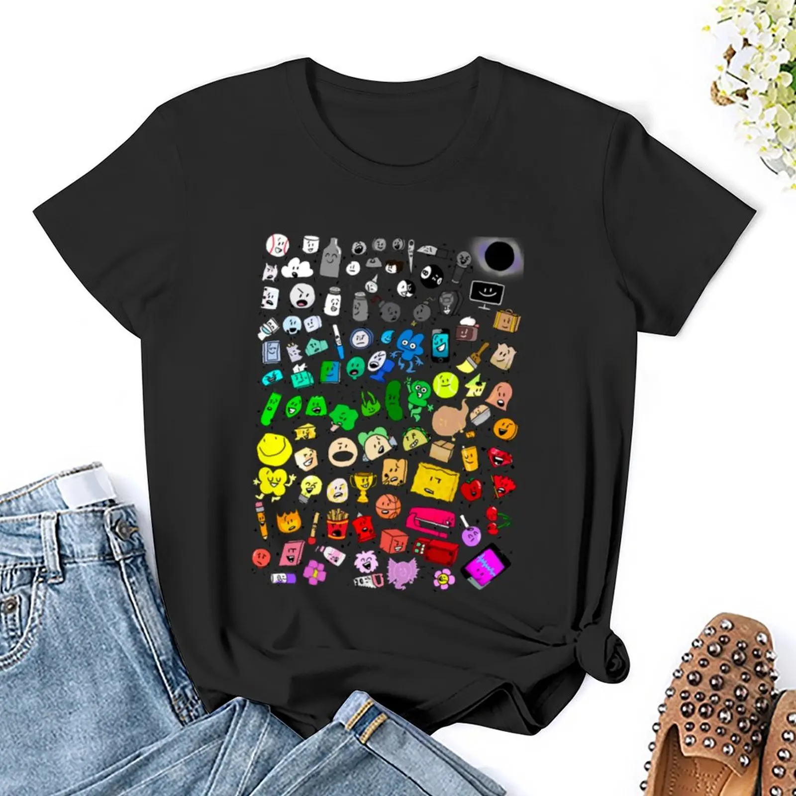 Classic BFDI Inanimate Insanity All Characters (Transparent) T-Shirt korean fashion female tops summer clothes clothes for woman