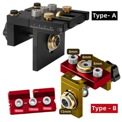 Woodworking 3 In 1 Dowelling Jig Kit Adjustable Pocket Hole Jig 6/8/10/12/15mm Drilling Guide Tenoning Pin Hole Puncher Locator
