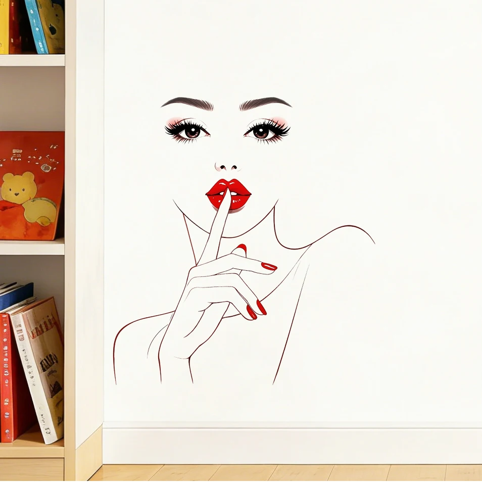 Red lipped fashionable women's wall stickers, bedroom makeup room ins style decorative stickers, waterproof and removable self-a