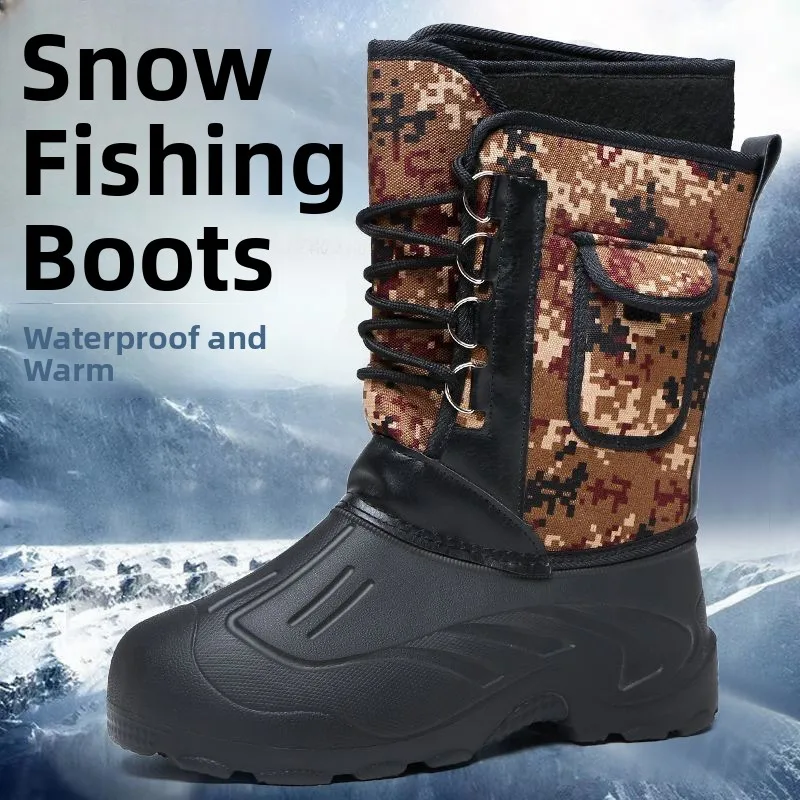 Ultra-Light Thick Bottom Winter Snow Boots Men's Pure Fleece Outdoor Waterproof Non-Slip Cotton Shoes Cold Resistant Boots