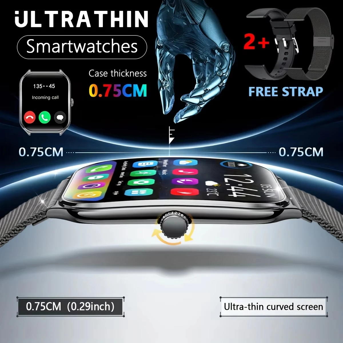 2025 Nuovo 7.5MM Ultra Sottile Astuto Della Vigilanza Degli Uomini 1.96 "Schermo AMOLED Always Show Time Frequenza Cardiaca Sport Impermeabile BT Chiamata Smartwatch