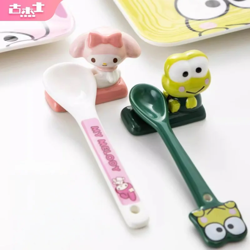 For Sanrio Chopstick Holder Knife Fork Spoon Chopstick Ceramic Stand Cartoon Gudetama Creative Table Decor Home Tableware Rack