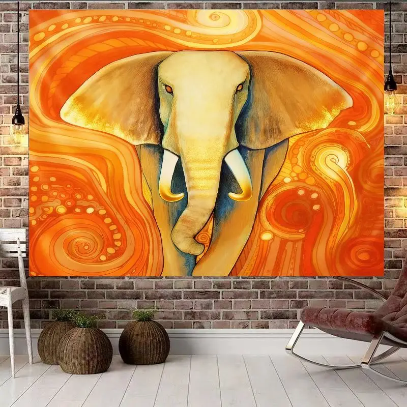 VIKAMA Psychedelic Wall Hanging Tapestry, Retro Elephant Mandala for Bedroom