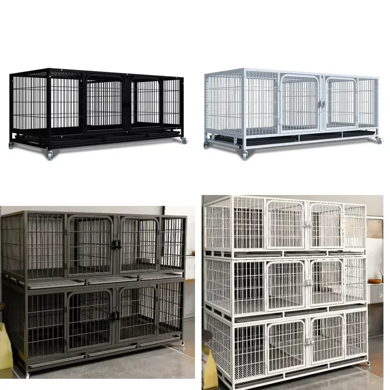 for Pet Cage 1-3 Layers XL Iron Mother and Child Design with Baffle Suitable for Dogs Cats Rabbits White and Black