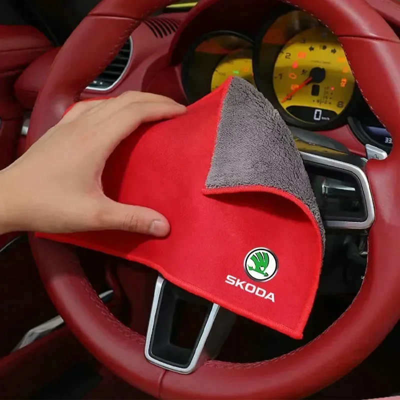 Adesivo para Carro 2025: Nova Toalha de Limpeza Automotiva de Fibra de Lã para Lavagem de Carros, Acessório Automotivo para Skoda Kodiaq, Fabia, Kamiq