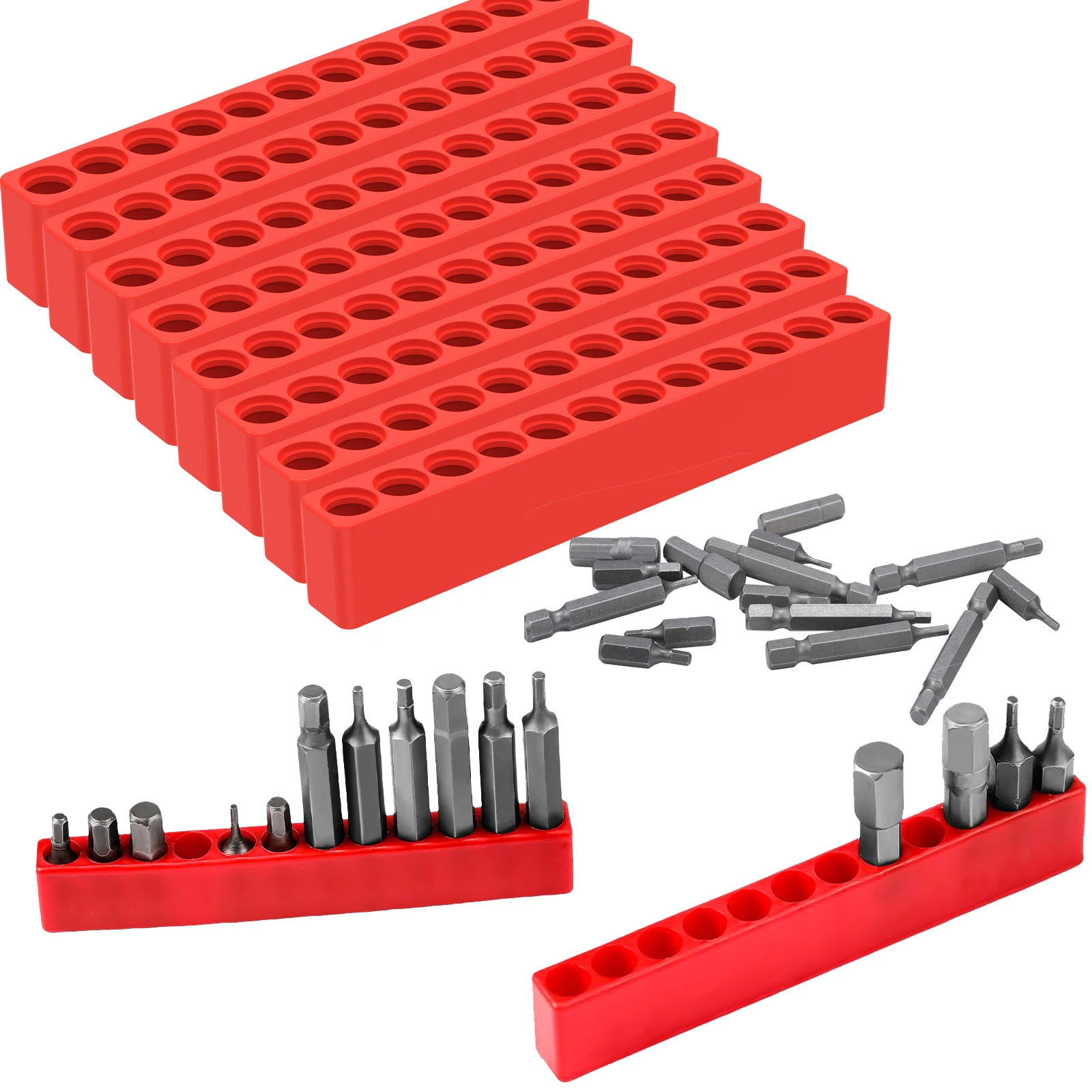 21PCS Bit Holder Organizer 12 Holes Hex Screwdriver Bit Holder 1/4 Inch Bit Storage Rack Rubber Screw Driver Head Organizer Tool