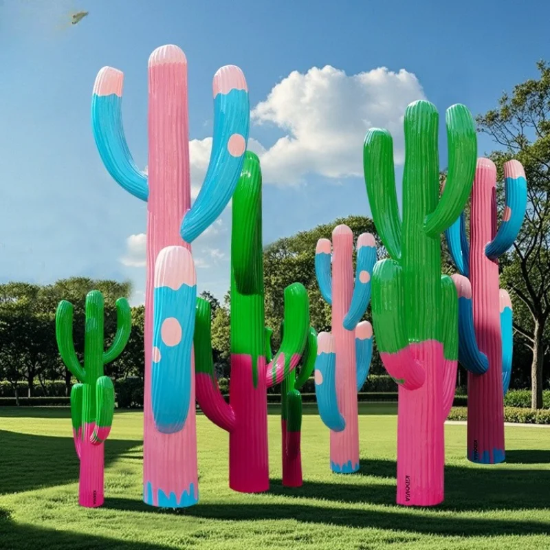Custom Outdoor Fiberglass Cactus Statue Fiberglass Garden Park & Green Landscape Floor Decoration