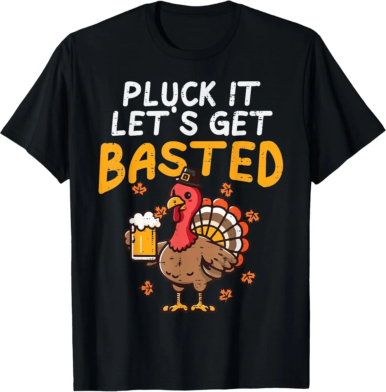 Thanksgiving Pluck It Lets Get Basted Funny Fall Dad Men T-Shirt Men's Thanksgiving Day Retro Graphic Print T‑Shirt, Casual Short Sleeve Crew Neck Cotton Tee, Autumn Fall Holiday Daily Party Tops for Men.