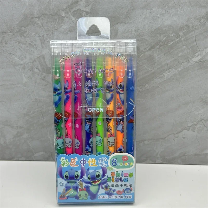 Stylo gel dessin animé Disney CAN o & Stitch pour enfants, stylos marqueurs, étudiant, papeterie, peinture de documents animés, graffiti, 8 couleurs