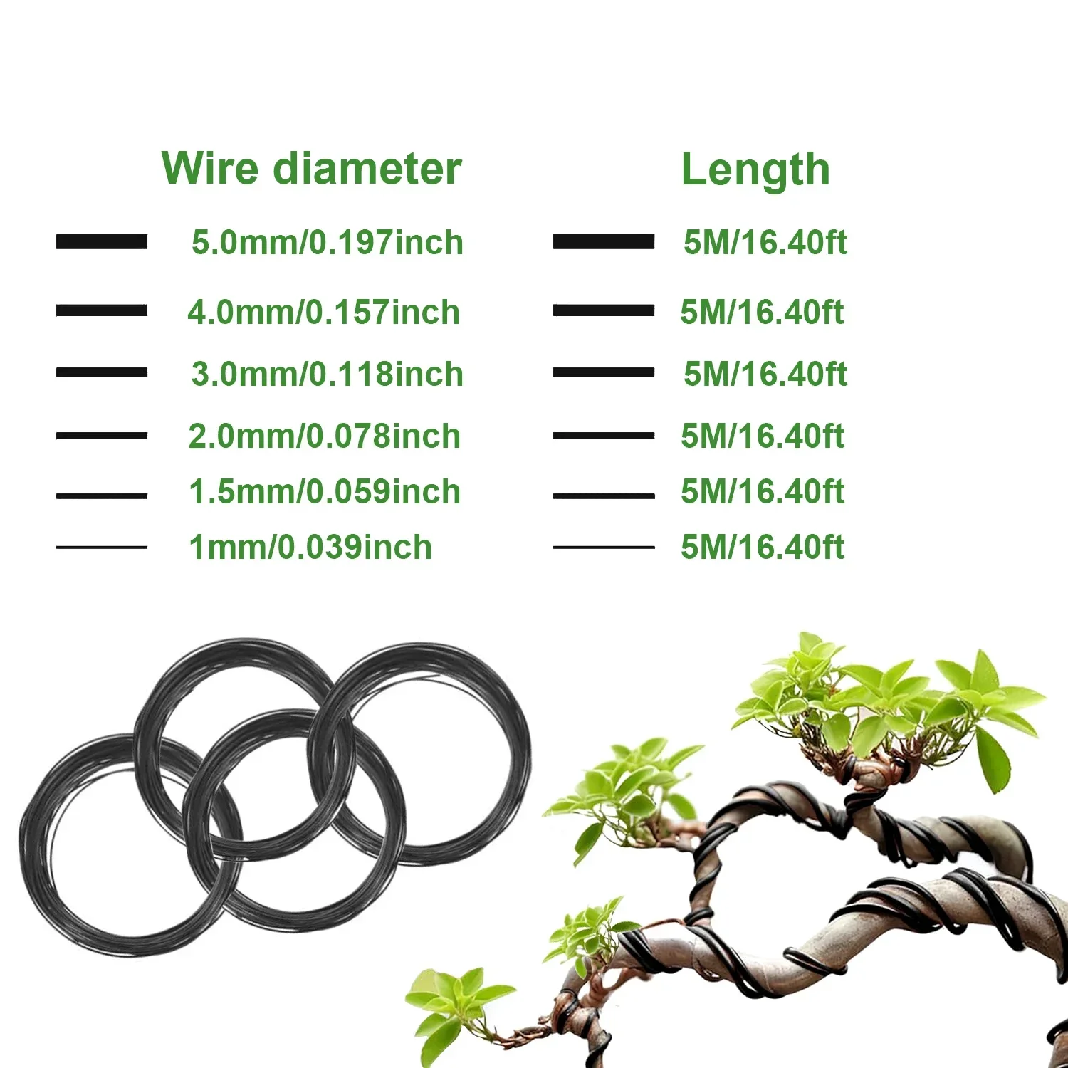 1-3Pcs 1-5mm Black Bonsai Wire, 5m Anodized Aluminum Training Wire for Plant Shaping, Garden DIY Tool, Branch Training