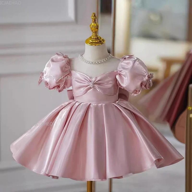 

Вечернее платье принцессы для девочек на фортепиано, детское праздничное платье с цветочным узором для девочек на первый день рождения, торжественное платье, платья