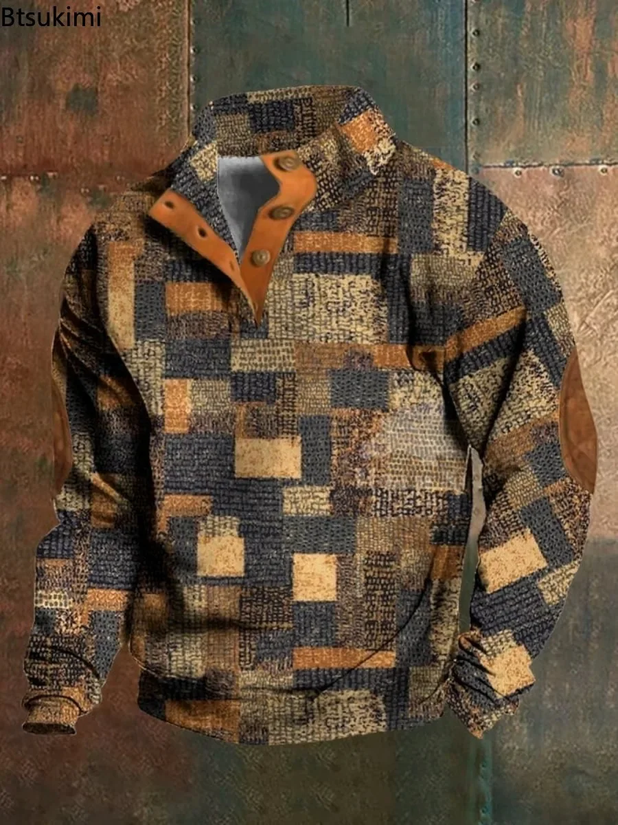 Fashion 3D Printed Hoodies for Men Loose Casual Stand Collar Long Sleeve Sweatshirts Vintage Pullover Tops Men Trend Streetwear