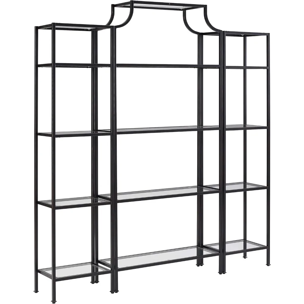 3-Piece Bookshelf Set with Glass Shelves, Bookcase Storage, Oil-Rubbed Bronze