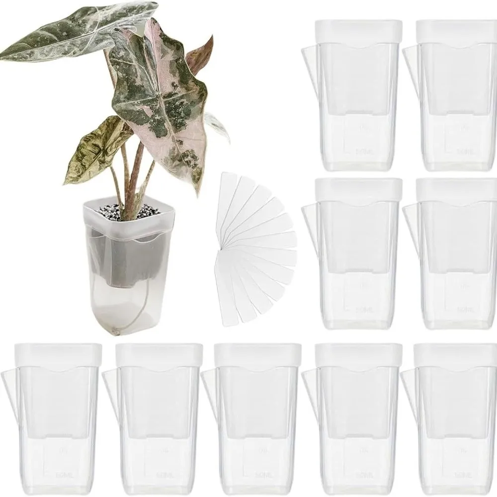 12 Set Clear Plastic Self Watering Pots Drainage Holes Reservoir System Propagation Plant Pot Dual