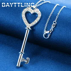 New Fine 925 Sterling Silver 16-30 Inches Heart Key Zircon Necklace For Women Men Fashion Charm Wedding Gift Accessories Jewelry