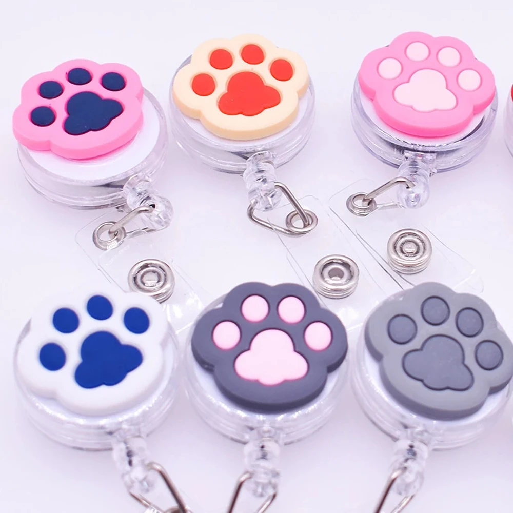 PVC Lovely Nurse Students Doctors Name Card Holder Retractable Badge Holder ID Card Holder Cartoon Cat Paw