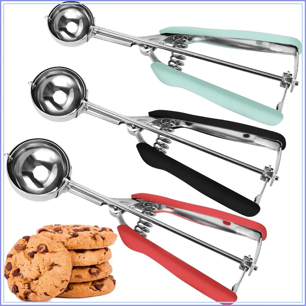 

Cookie Scoop Set of 3 - 1/2/3 Tbsp for Baking, Red/Black/Mint Handles