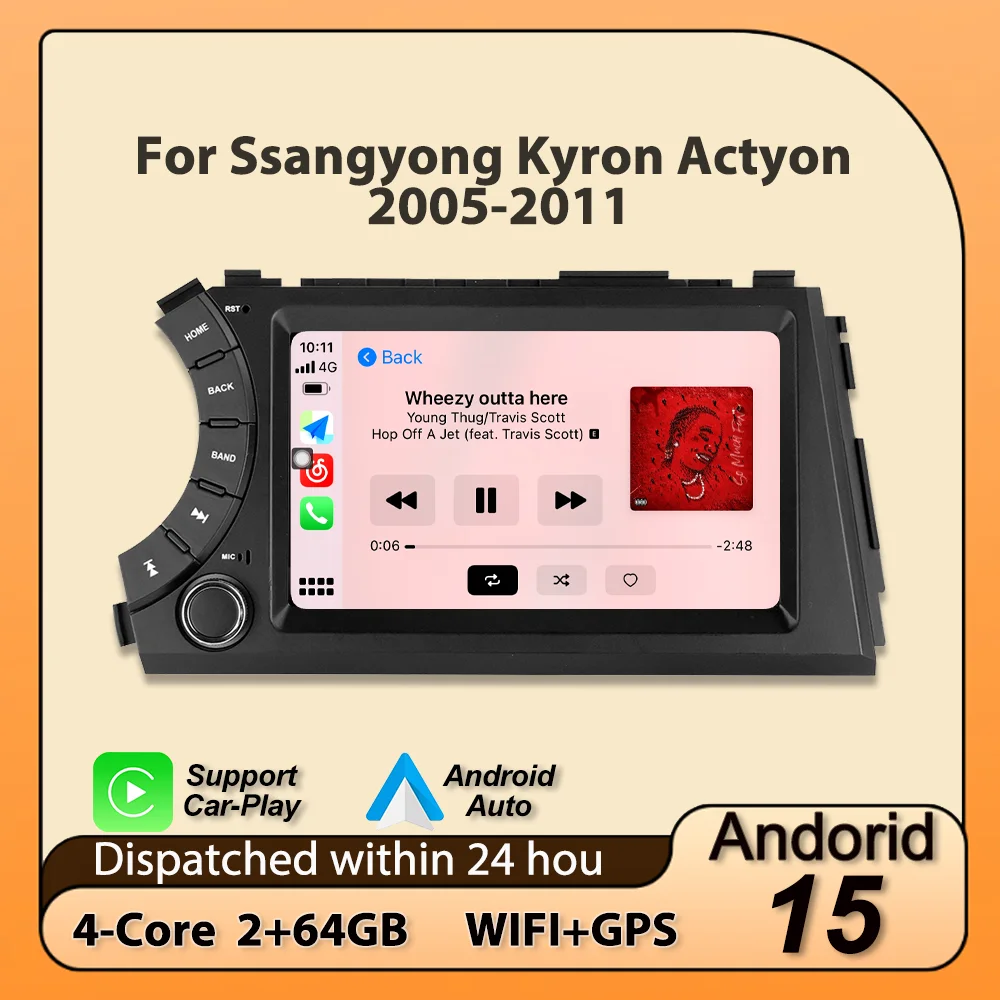 Android 15 IPS-Bildschirm Autoradio für Ssangyong Kyron Actyon 2005-2011 Carplay BT Zentrales Multimedia Intelligentes Autoaudiosystem