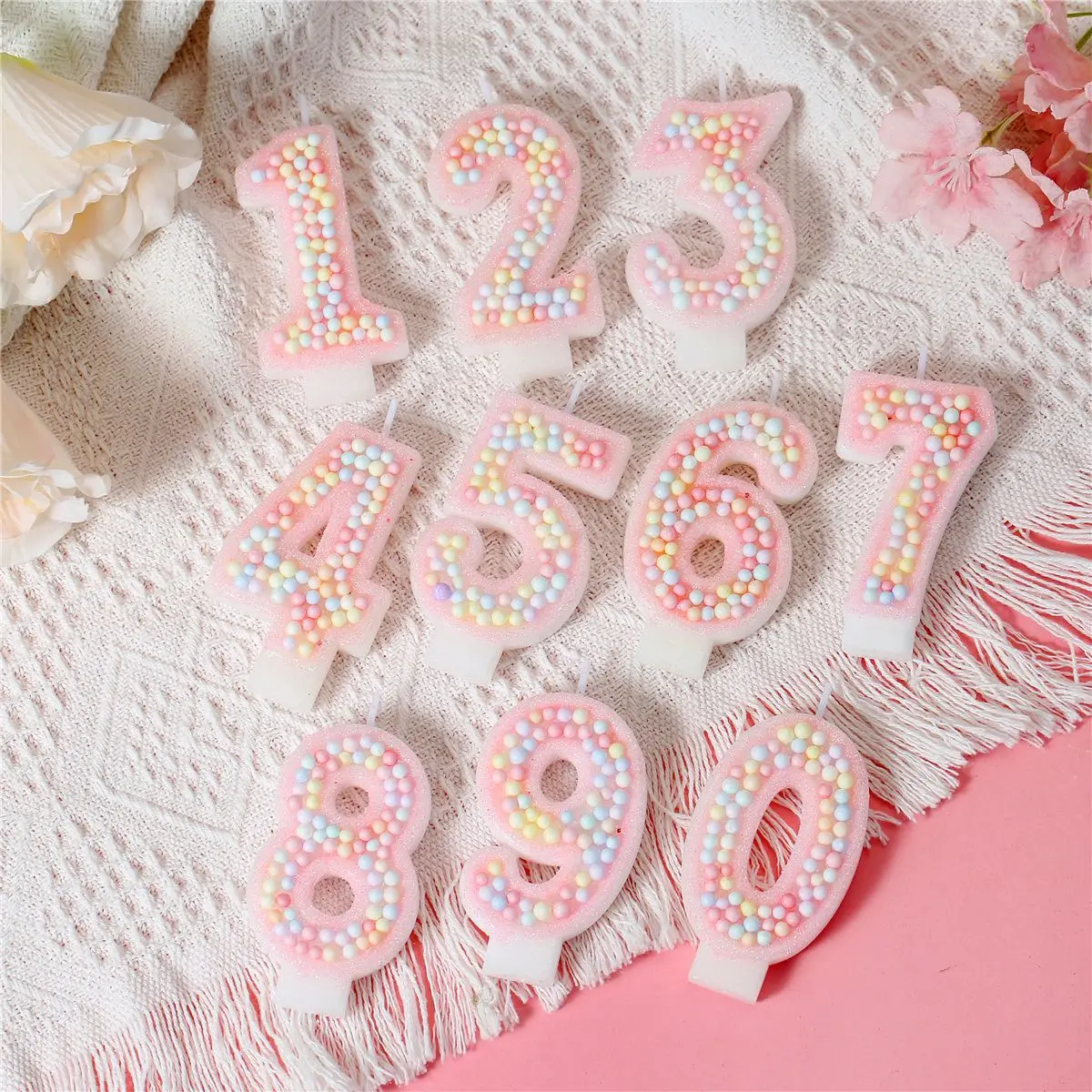 

1Pc Macaron Pink Number Candle 0-9 Foam Ball Digital Birthday Party Candle Cake Decoration Flash Birthday Party Supplies
