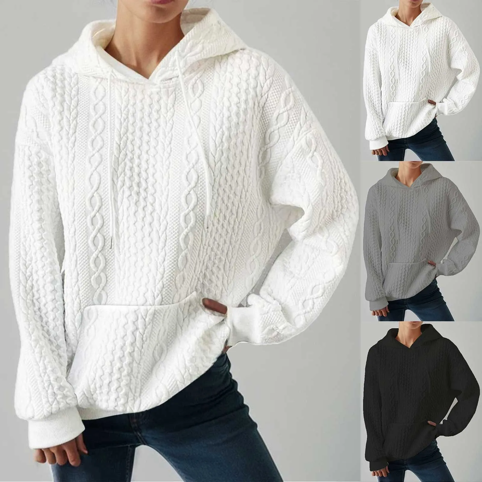 Weiblich lässig einfarbig Büro Top Sweatshirt Pullover Herbst Frauen Langarm Jacquard Muster gestrickt Pullover Hoodie