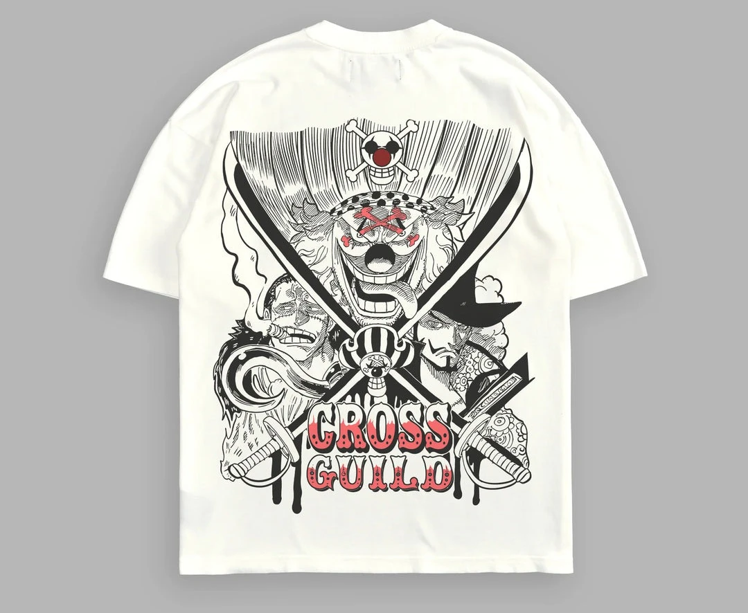Camiseta de One Piece para hombre, de verano, con gráfico de anime de villano de Cross Guild, manga corta, estilo oversize, streetwear, ajuste holgado, top para fans del anime