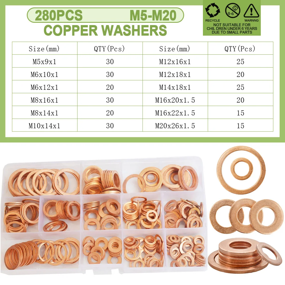 Copper Sealing O-ring Gasket Solid Sump Plug Oil Sealing Ring For Boat Crush Flat Seal Ring  Motorcycle Sump Flat Sealing Kit