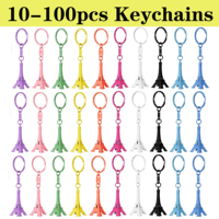 10-100Pcs Paris Eiffel Tower Keychain Mini Eiffel Tower Keyring Candy Color Key Ring 10 Colors