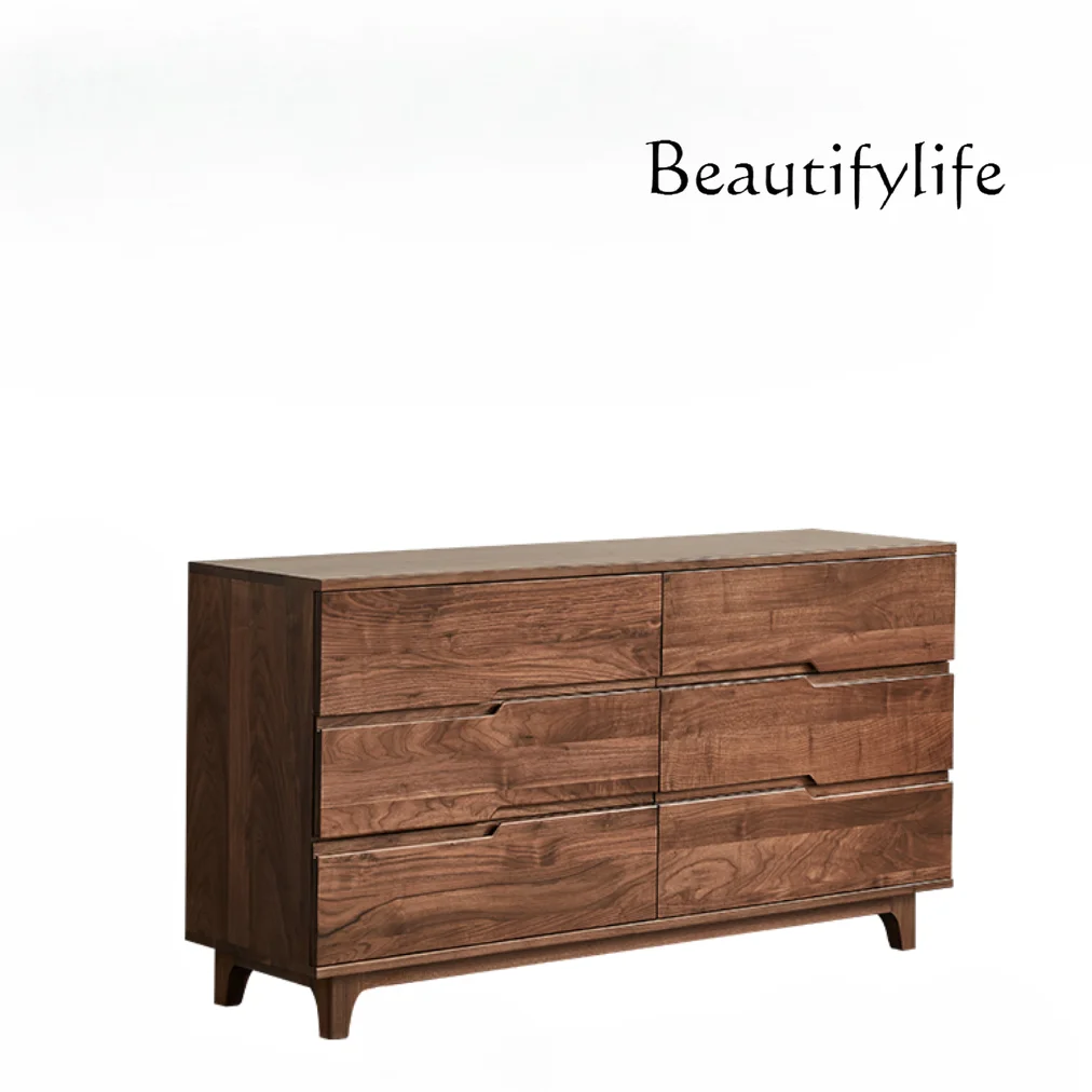 

North America Black Walnut Chest of Six Drawers Living Room Storage Chest of Drawer Solid Wood Bedroom Storage Locker Log