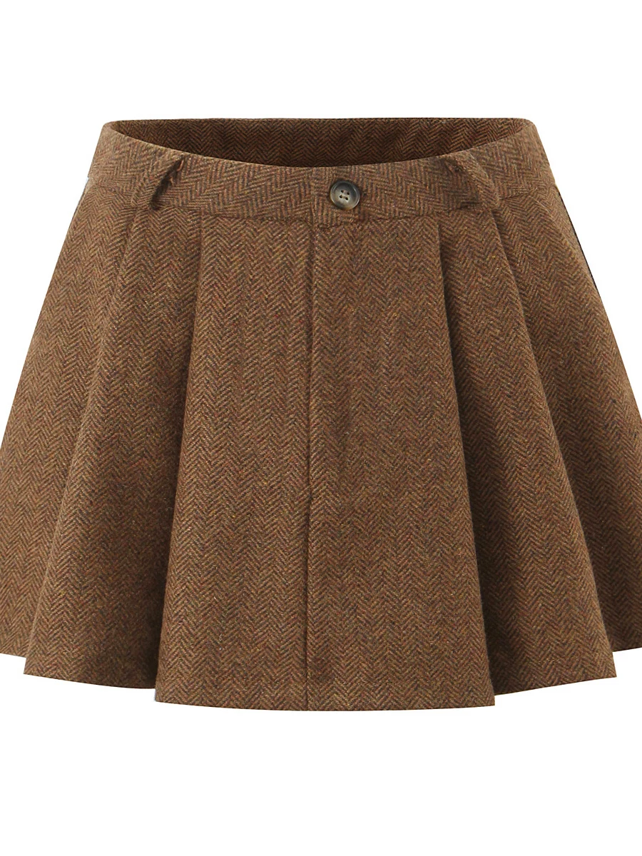 하이웨이스트 아메리칸 레트로 체크 울 A라인 스커트 여성용 가을 겨울 슬림핏 안티라이트 바디 스커트