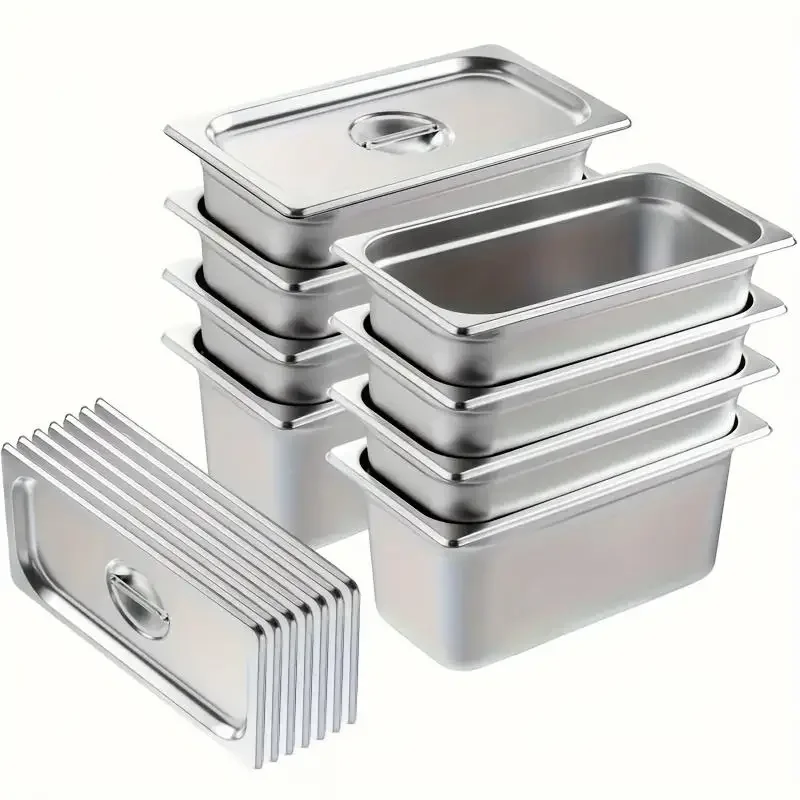 Stainless Steel Food Storage Containers Set - 3/4/6/8 Pieces with Lids Anti-Clogging Design Durable for Commercial Restaurant An
