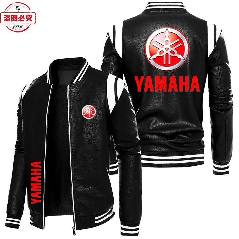 

European Size Yamaha Motorcycle Logo Printed Riding Suit PU Leather Jacket Autumn And Winter Windproof Men's Leather Jacket