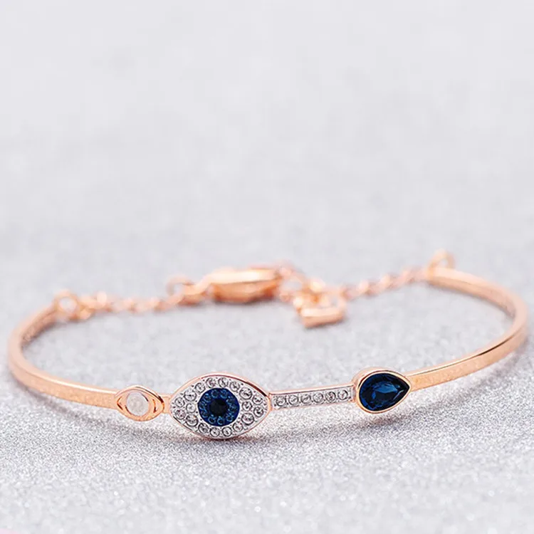 Buy One Get One Free S925 Sterling Silver Full Diamond Rose Gold Devil's Eye Bracelet for Women, European and American Boutique