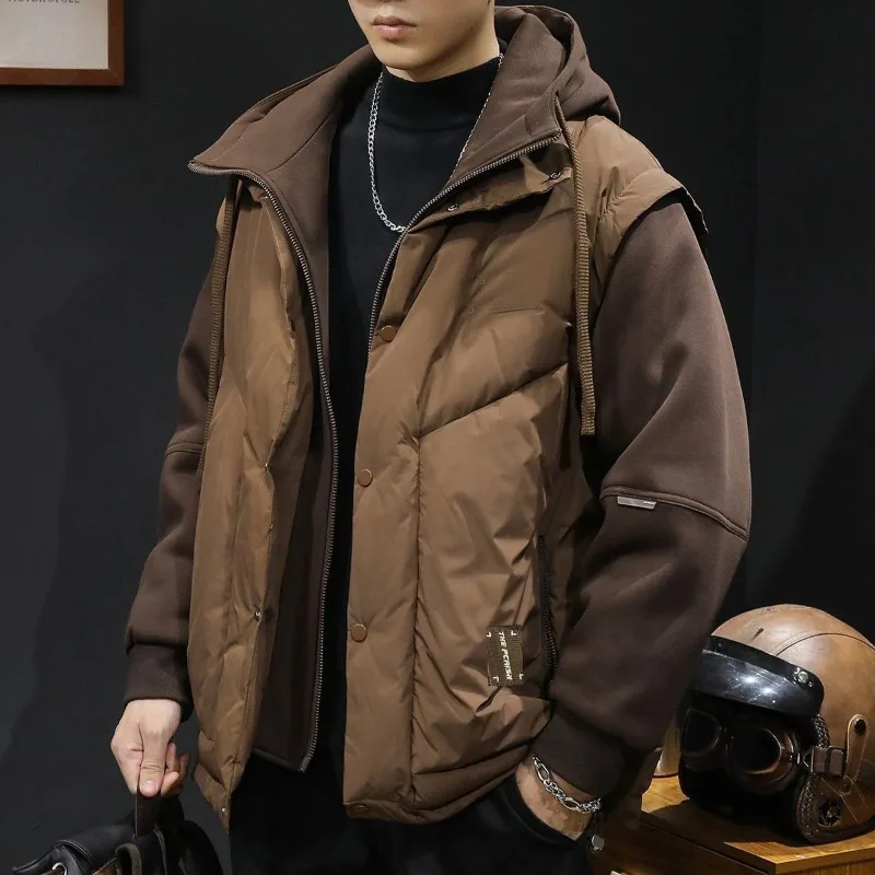 

A Hooded Faux Two-piece Cotton-padded Jacket Men's Winter New Trendy Brand Men's Workwear Hoodie Patchwork Coat Large-sized Coat