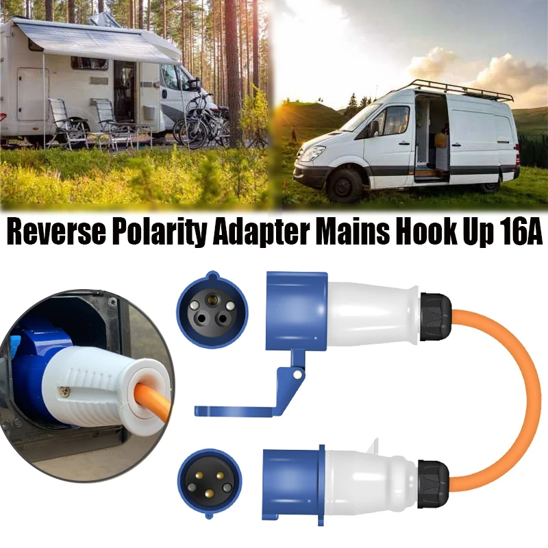

1PC 16A Caravana Reverse Polarity Adapter Mains Cable Hook Up Reversed Caravan Camping Outdoors Motorhome Camper Car Accessories