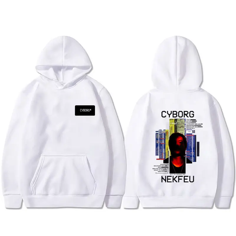 مغني الراب Nekfeu سايبورغ الجرافيك هوديي الرجال النساء الهيب هوب موضة البوب الموسيقى البلوز عادية خمر مقنعين الخريف الشتاء البلوز