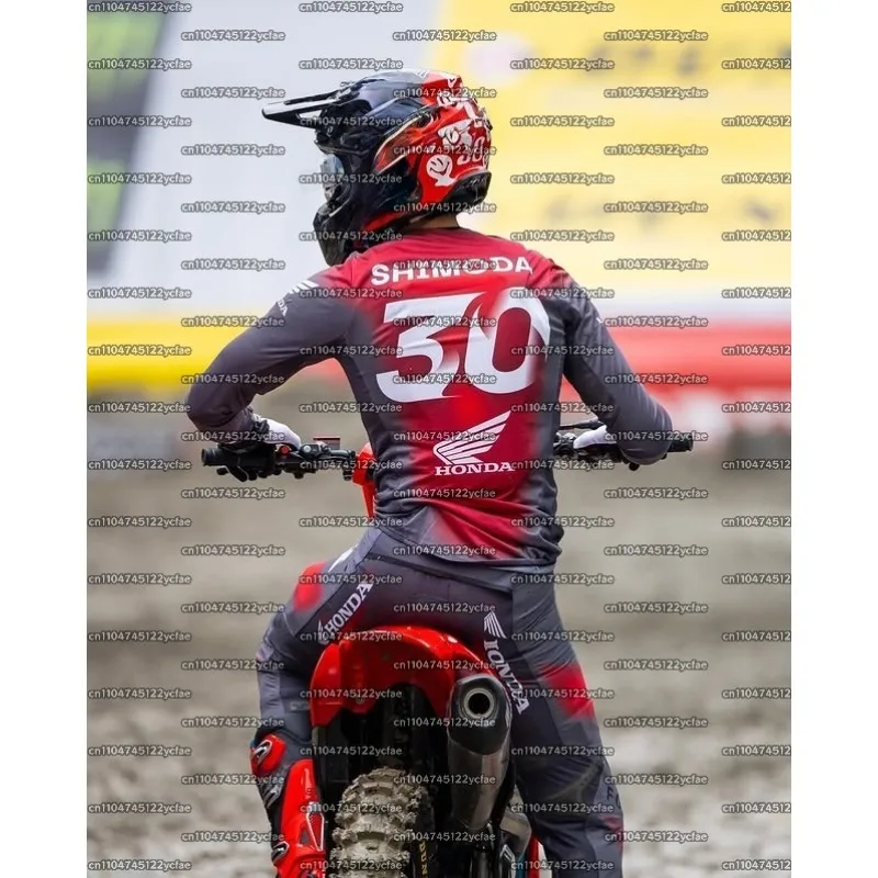 

2025 Новая футболка HONDA Racing Driver SHIMODA Super Motocross для мужчин и женщин, красная # Негабаритный дышащий быстросохнущий трикотаж 30