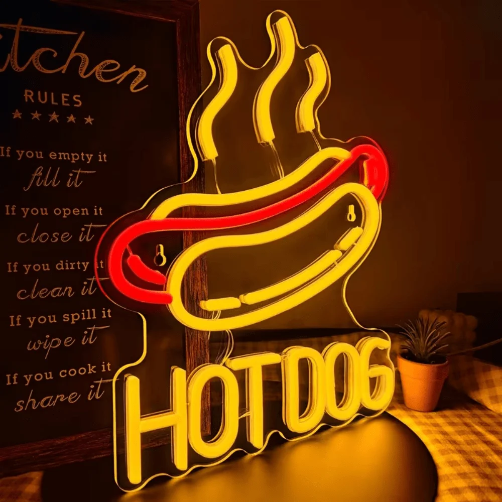 ホットドッグネオンサイン調光可能ledネオンライトusbサイン、食品、スナックバー、ファーストフードレストラン、キッチン、ダイナー、ビストロ、カフェ、壁飾り用