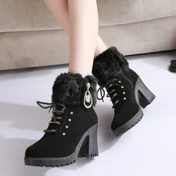 Women's boots  autumn/winter rhine-diamond high heel leather boots Short pipe cold-proof warm waterproof fashion ankle boots