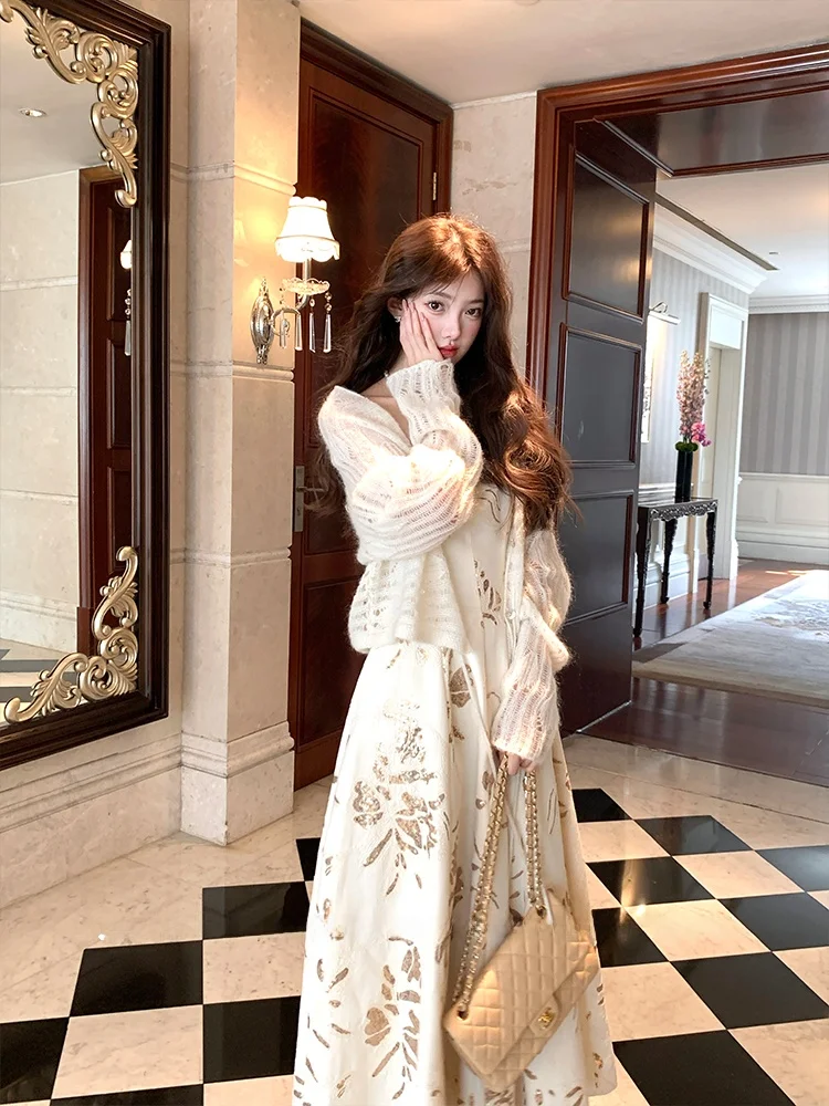 

Женский свободный вязаный кардиган Acaine: мягкий, воздушный, с поясом, длинный, с открытым передом, из смеси полиэстера, акрила и шерсти, летний