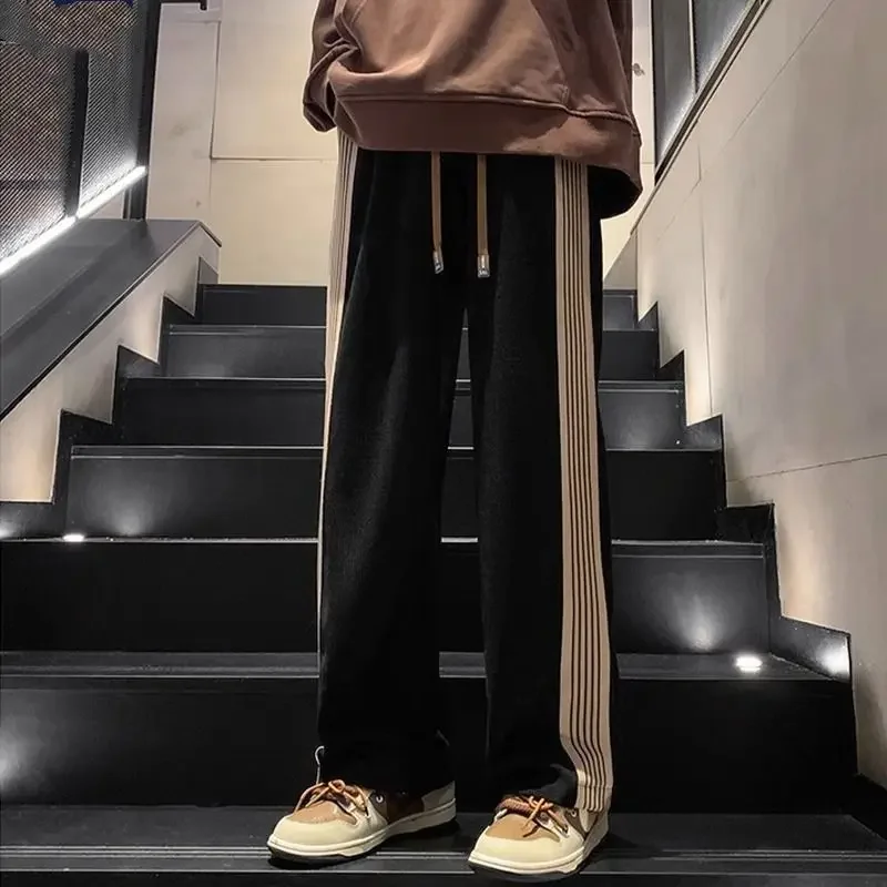 Goth Striped Corduroy Straight Wide Leg Sweatpants for Men Trousers Autumn and Winter Man Sports Pants Sweatshirt Essential Xxxl