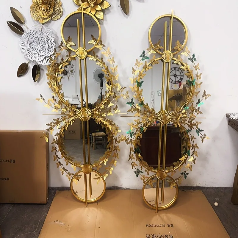 Wrought iron metal mirror wall decoration wall hanging three-dimensional decoration butterfly color creative light luxury