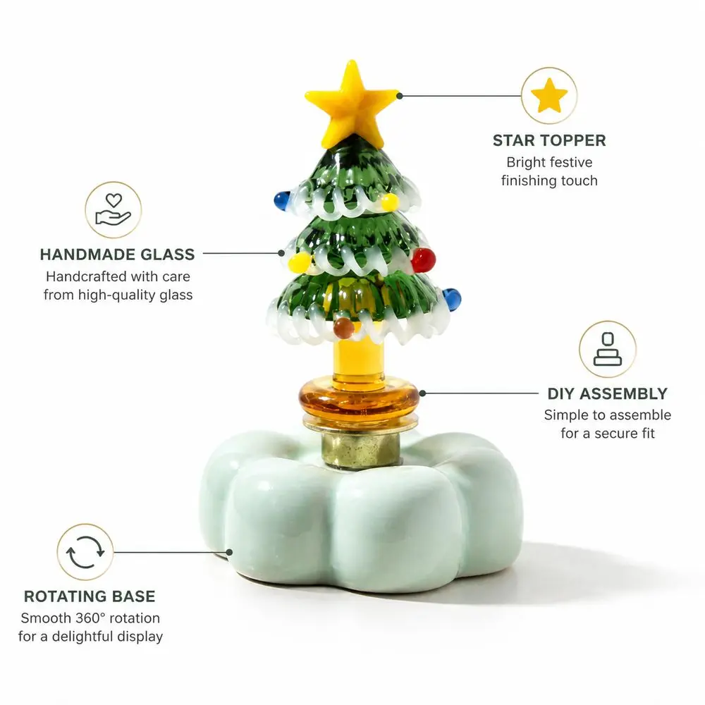 Solid Glass Glass Christmas Tree Figurine Rotating Base Star Topper Christmas Tree Ornament DIY Assembly Christmas Tree Statue